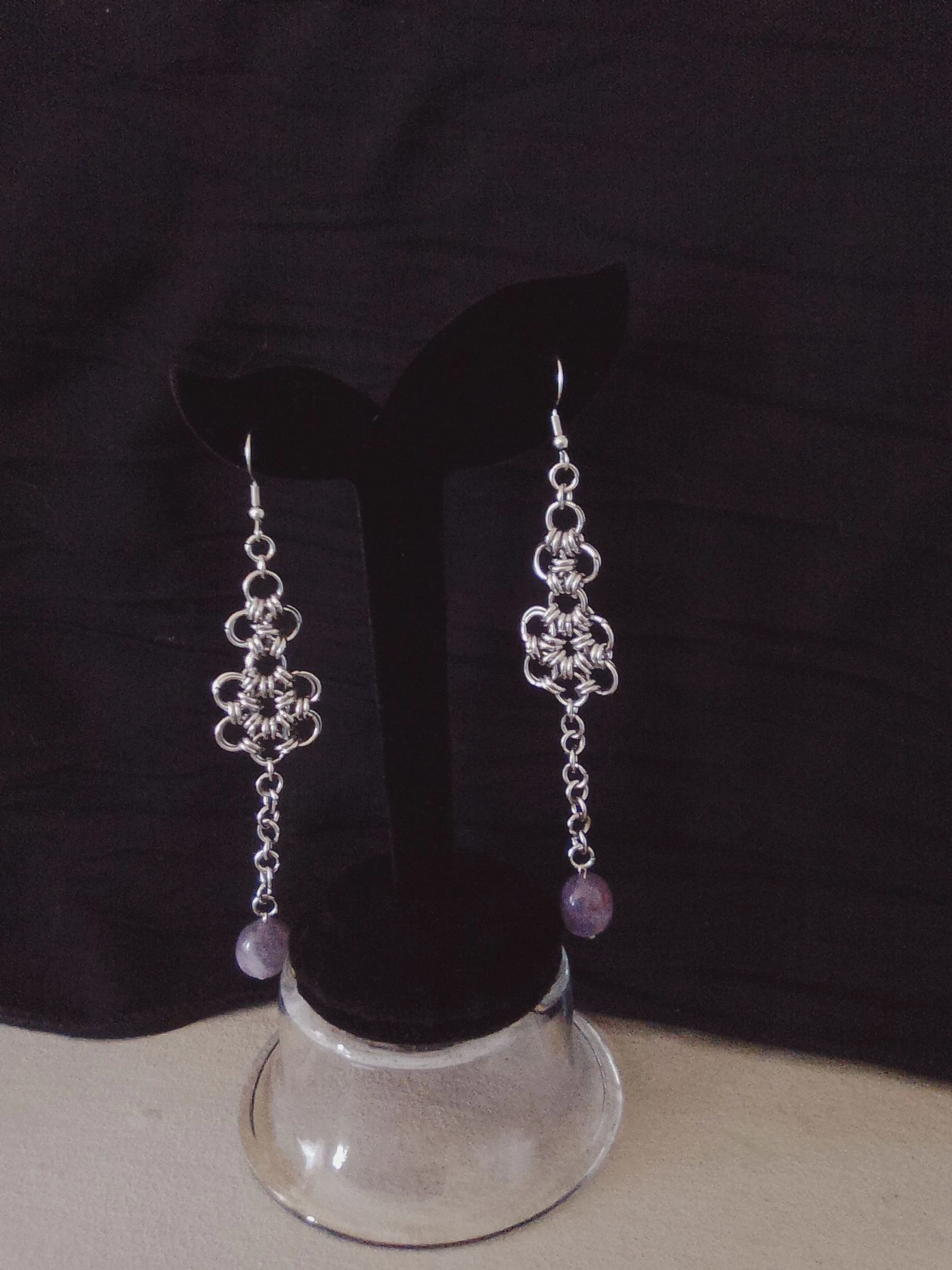 Boucles d'oreilles chainmail japonais et pierres naturelles  – photo 2